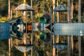 Slides and pool in abandoned water park, Ho Thuy Tien Lake, Vietnam Royalty Free Stock Photo