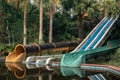 Slides and pool in abandoned water park, Ho Thuy Tien Lake, Vietnam Royalty Free Stock Photo