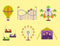 Carousels amusement attraction park side-show kids outdoor entertainment construction vector illustration.