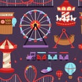 Carousels amusement attraction side-show kids park construction vector illustration.