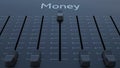 Sliding fader with money inscription. Conceptual 3D rendering