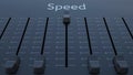 Sliding fader with speed inscription. Conceptual 3D rendering