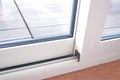 Sliding glass door detail and rail embed in floor Royalty Free Stock Photo
