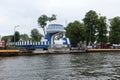 Sliding pedestrian footbridge over Wieprza river in Darlowko, Poland Royalty Free Stock Photo