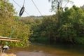 Sliding zip line in an adventure park , Thailand Royalty Free Stock Photo