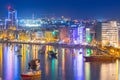 Sliema, Malta - January 9, 2020: Architecture of the harbor in Sliema city at night, Malta