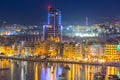 Sliema, Malta - January 9, 2020: Architecture of the harbor in Sliema city at night, Malta