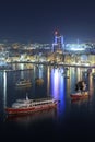 Sliema, Malta - January 9, 2020: Architecture of the harbor in Sliema city at night, Malta