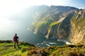 Slieve League, Irelands highest sea cliffs, located in south west Donegal along this magnificent costal driving route. Wild Royalty Free Stock Photo