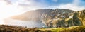 Slieve League Panorama beach sea view in Ireland ocean coast. Royalty Free Stock Photo