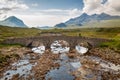 Sligachan Old Bridge with beautiful view on Black Cuillin mountains, in Isle of Skye, Scotland Royalty Free Stock Photo