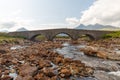 Sligachan Old Bridge with beautiful view on Black Cuillin mountains, in Isle of Skye Royalty Free Stock Photo