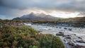 Sligachan river and The Cuillins Hills,Isle of Skye at sunset.