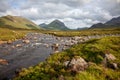 Sligachan river and Marsco peak, near Sligachan, Red Hills, Scotland Royalty Free Stock Photo