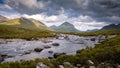 Sligachan river and Marsco peak, near Sligachan, Red Hills, Scotland Royalty Free Stock Photo