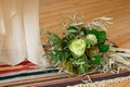 Slightly disheveled fresh and airy bridal bouquet with veronica and eucalyptus will be a great addition to the image of a stylish