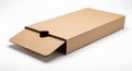 A slightly open cardboard box on a white surface showing packaging design Royalty Free Stock Photo