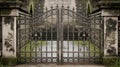 Open Ornamental Iron Gate Reveals Stone Steps Leading up to a Building Royalty Free Stock Photo