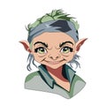 Slightly smiling cartoon cute female goblin. Vector illustration