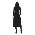 Slim adult woman standing, vector silhouette