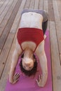 Young beautiful woman doing yoga poses in the park