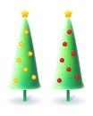 Slim Christmas trees with yellow and red decorations - vector illustration isolated on white background Royalty Free Stock Photo