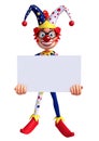 Slim clown with white board Royalty Free Stock Photo