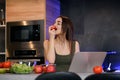 Slim Cute Brunette Girl Eating an Apple Royalty Free Stock Photo