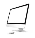 Slim desktop computer with blank screen for copy space