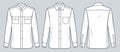 Slim fit Shirt technical fashion Illustration. Classic Shirt fashion flat technical drawing template, button down