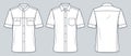 Slim fit Shirt technical fashion Illustration. Short Sleeve Classic Shirt fashion flat technical drawing template