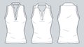 Slim Fit T-Shirt technical fashion illustration. Sleeveless Top fashion flat technical drawing template, v neck, polo collar
