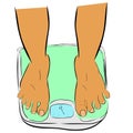slim foot at weight scale, top view, simple vector doodle hand draw sketch