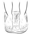 slim foot at weight scale, top view, simple vector doodle hand draw sketch