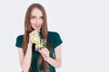 Slim girl with lemon water Royalty Free Stock Photo