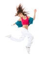 Slim hip-hop style woman dancer jumping Royalty Free Stock Photo