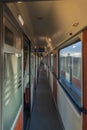 Slim light corridor in expres train in Czech republic Royalty Free Stock Photo