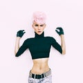 Slim model girl with stylish haircut. punk style Royalty Free Stock Photo