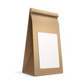 Slim Paper Bag Package With White Label Sticker Of Coffee, Salt, Sugar, Pepper, Spices Or Flour, Filled.