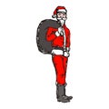 Slim Santa Claus with big bag on his back vector illustration Royalty Free Stock Photo