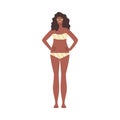 Slim slender african american woman in swimsuit or underwear flat vector isolated.