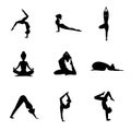 Slim sportive young woman doing yoga fitness exercises. Healthy lifestyle. Set of vector silhouette illustrations design Royalty Free Stock Photo