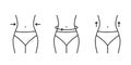 Slim waist body, line icon set. Loss weight, control losing fat. Measure waistline sign. Vector outline
