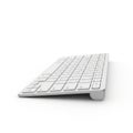 Slim White Wireless Keyboard with Silver Trim on a White Background Royalty Free Stock Photo