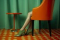 woman model red blue shoe foot leg fashion concept colorful beautiful. Generative AI.