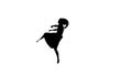 Slim woman dancer dancing contemporary dance, jumps and makes split, on white, silhouette, slow motion