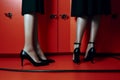 woman blue fashion concept foot beautiful leg red shoe colorful luxury. Generative AI.