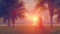 Slim woman in yoga lotus pose on beach at sunset Royalty Free Stock Photo