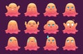 Slime creatures. Jelly cute characters with big funny eyes different emotions expression persons exact vector game