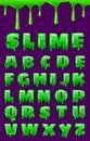 Slime Font green bubbling toxic mold. Letters numbers. Vector cartoon style illustration Royalty Free Stock Photo